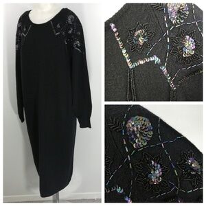 Vtg Beaded Sweater Dress Size L